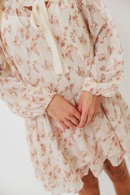 Maui Soft Petals Flare Mini Dress in Cream Multi