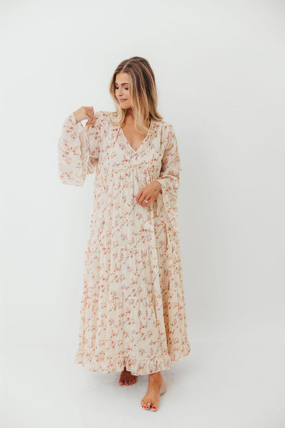 Lisa Woven Floral V-Neck Maxi Dress with Detachable Liner in Cream Multi - Bump Friendly