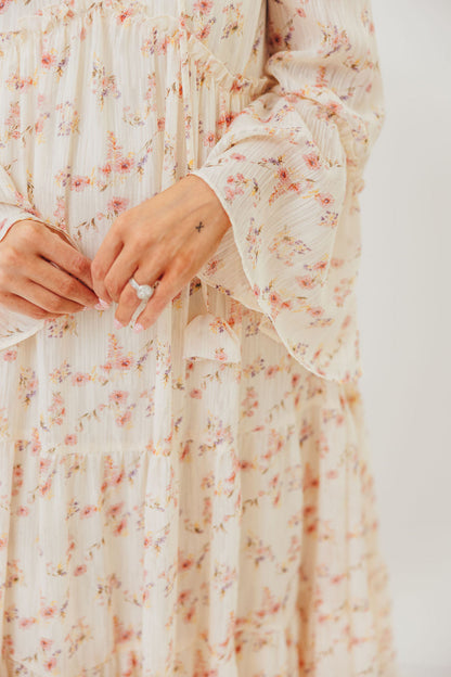 Lisa Woven Floral V-Neck Maxi Dress with Detachable Liner in Cream Multi - Bump Friendly