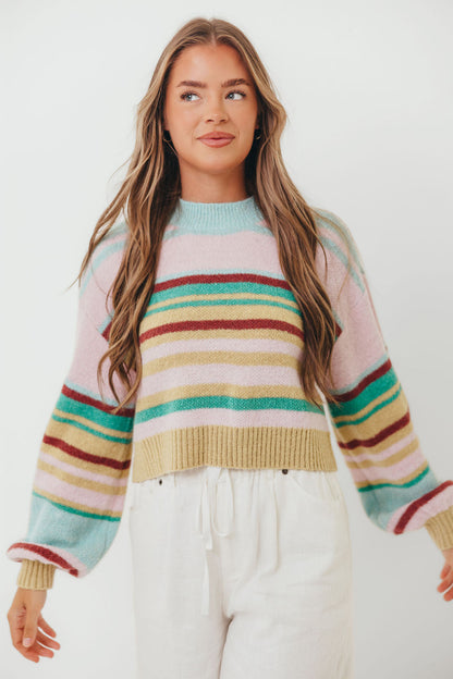 Miranda Colorful Stripe Knit Sweater in Mint Multi
