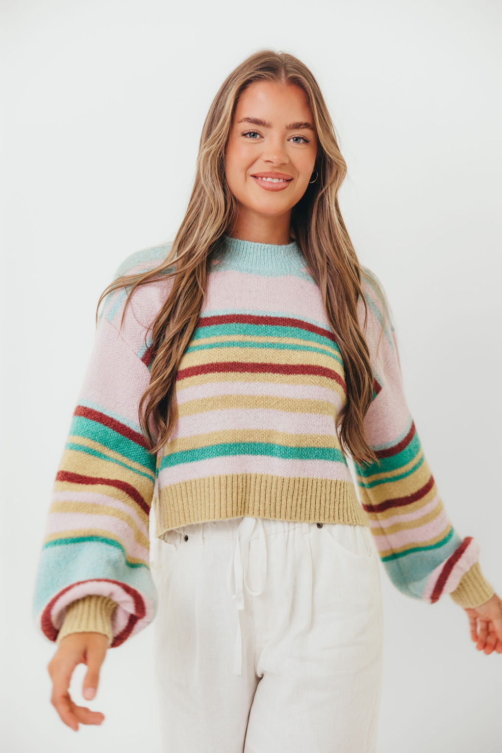 Miranda Colorful Stripe Knit Sweater in Mint Multi