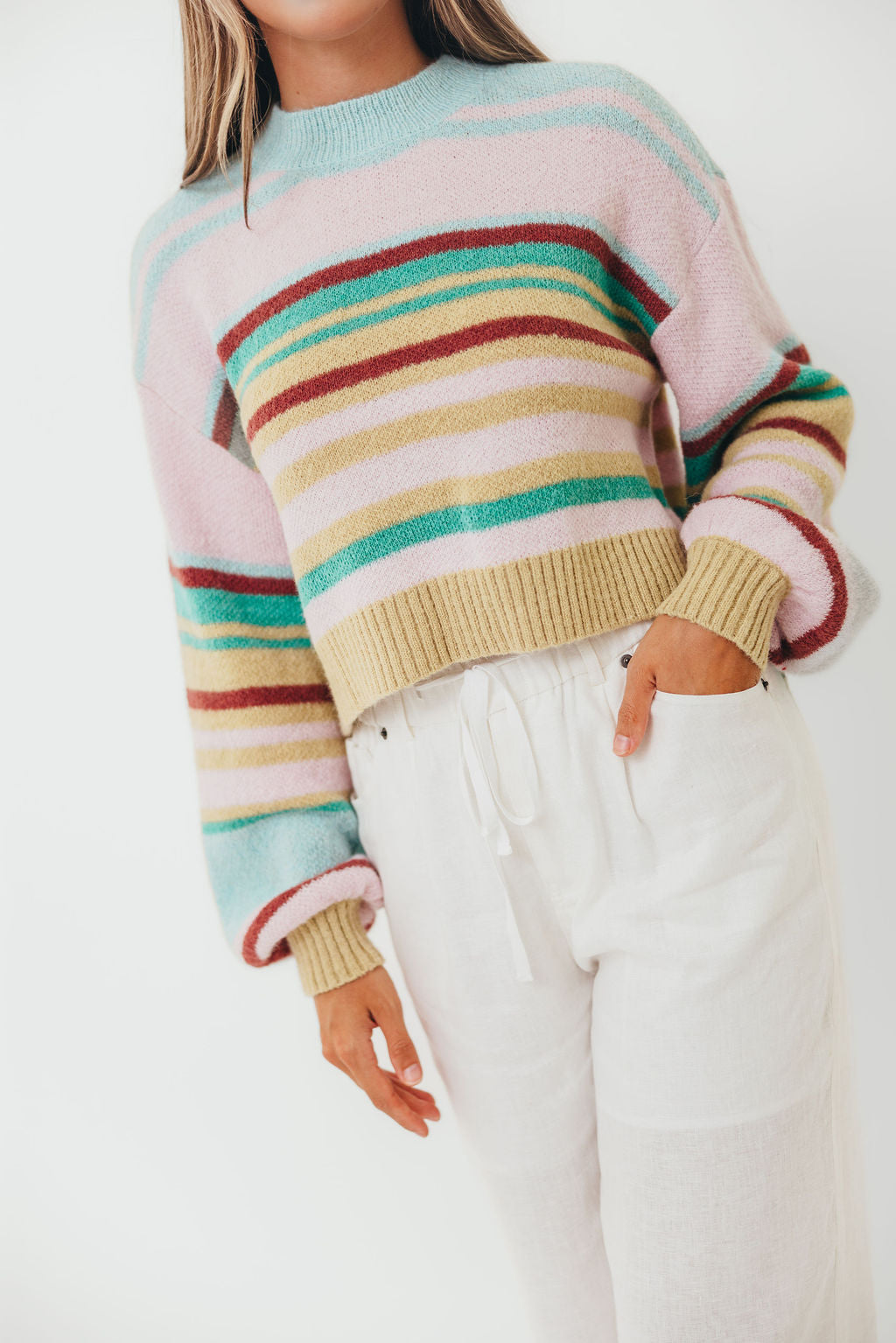 Miranda Colorful Stripe Knit Sweater in Mint Multi