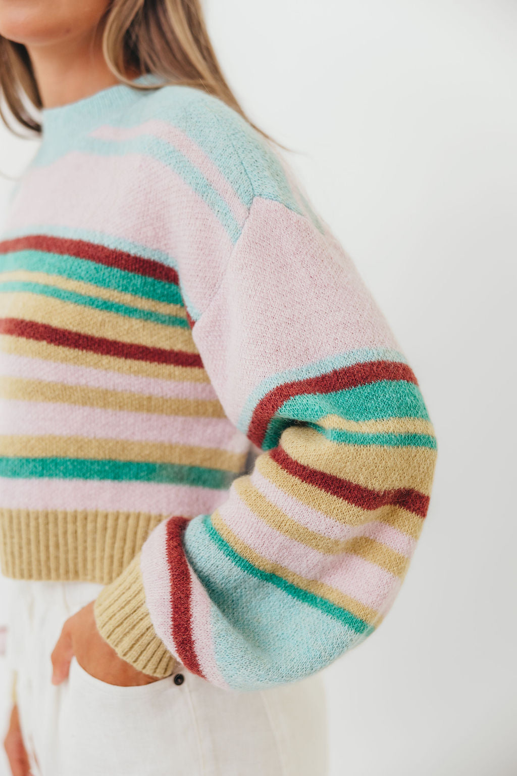 Miranda Colorful Stripe Knit Sweater in Mint Multi