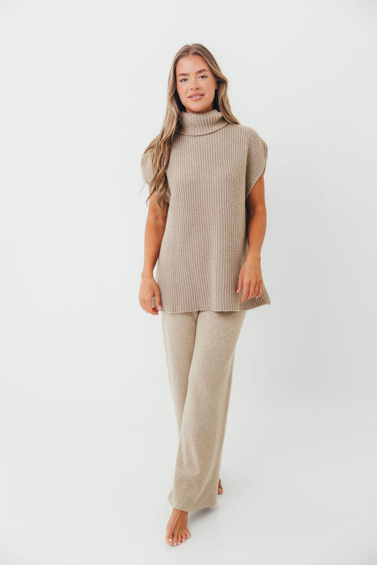 Hilaria Turtle Neck Sweater Top and Pants Set in Stone