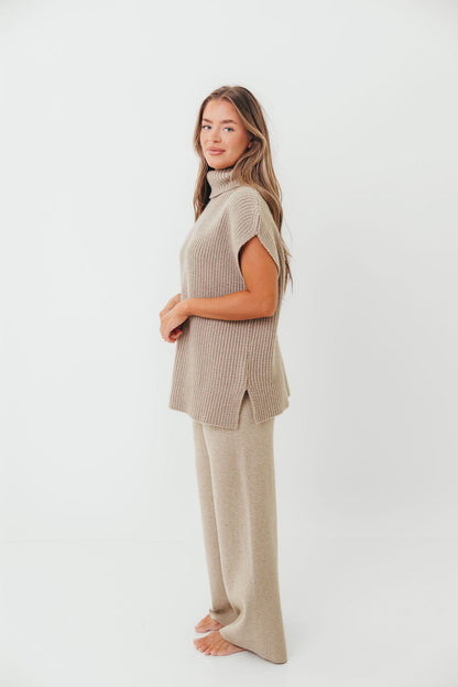 Hilaria Turtle Neck Sweater Top and Pants Set in Stone
