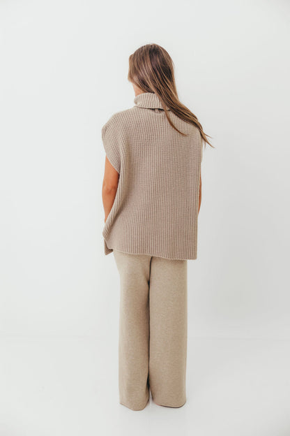 Hilaria Turtle Neck Sweater Top and Pants Set in Stone