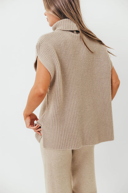 Hilaria Turtle Neck Sweater Top and Pants Set in Stone