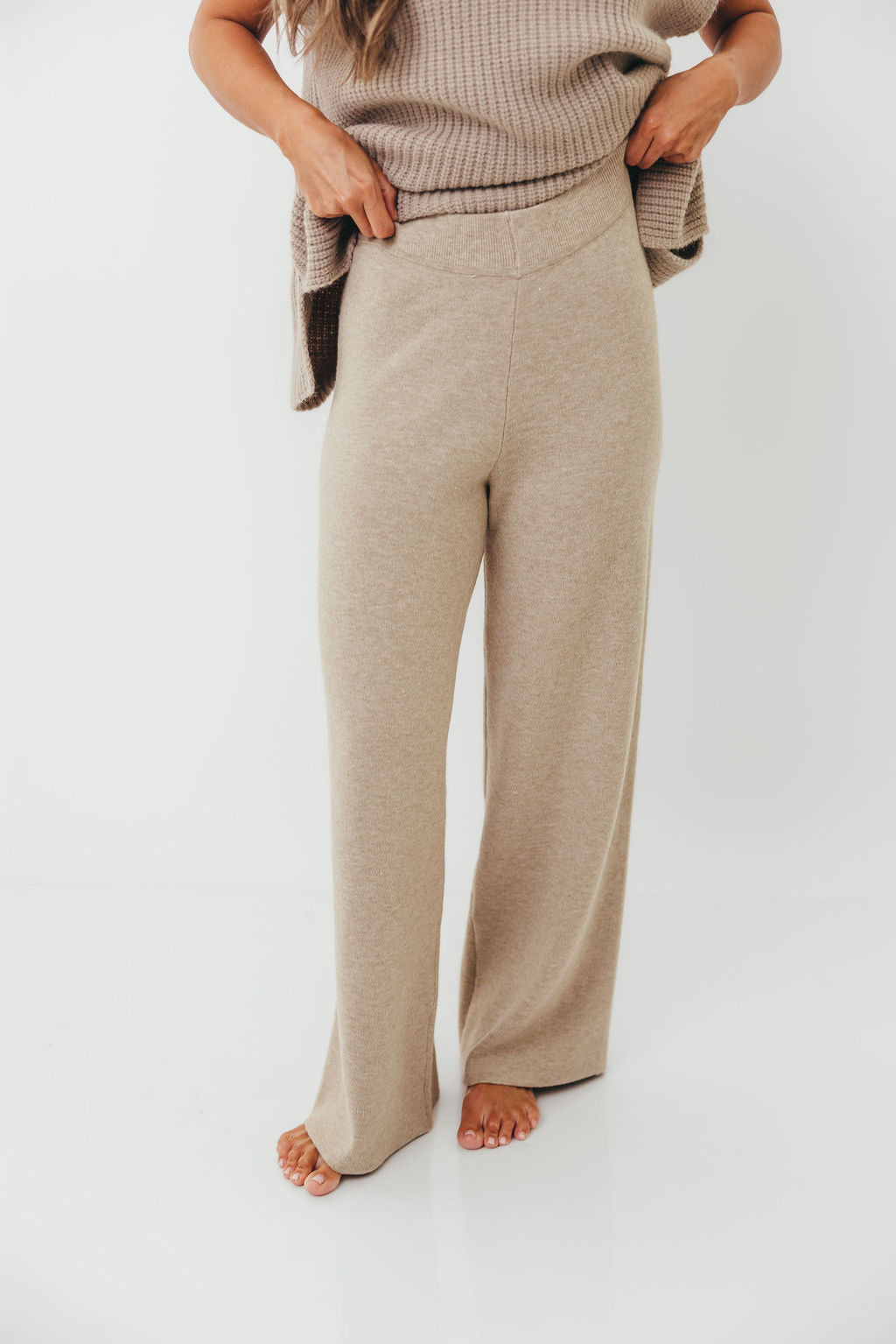 Hilaria Turtle Neck Sweater Top and Pants Set in Stone