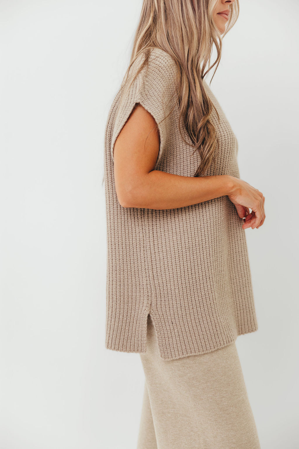 Hilaria Turtle Neck Sweater Top and Pants Set in Stone