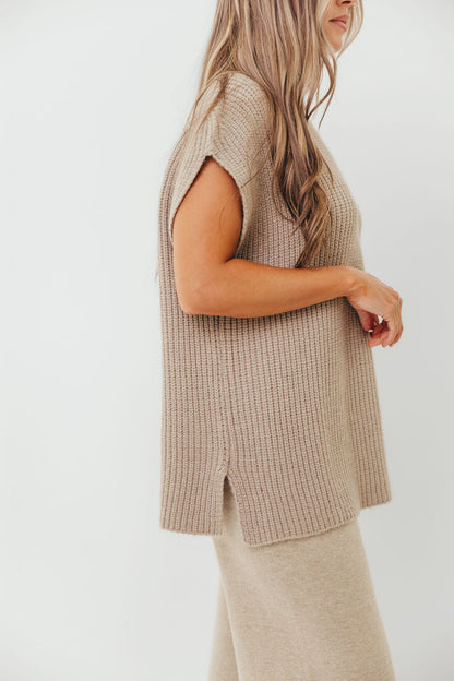 Hilaria Turtle Neck Sweater Top and Pants Set in Stone