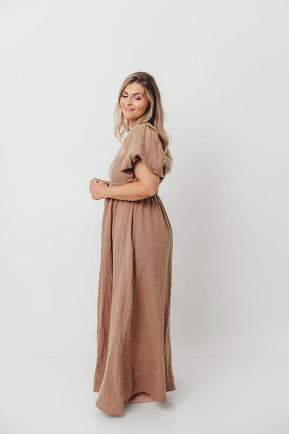 Candace Woven Linen Maxi Dress in Mocha - Bump Friendly