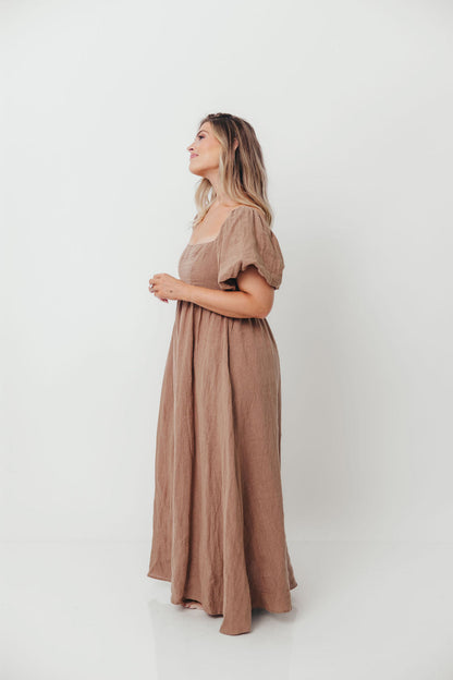 Candace Woven Linen Maxi Dress in Mocha - Bump Friendly