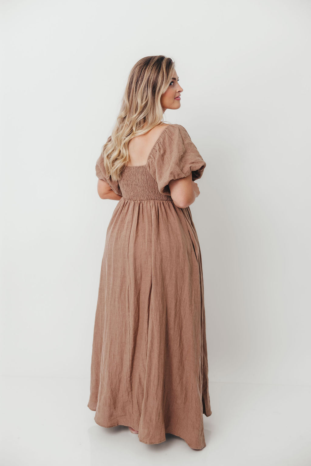 Candace Woven Linen Maxi Dress in Mocha - Bump Friendly