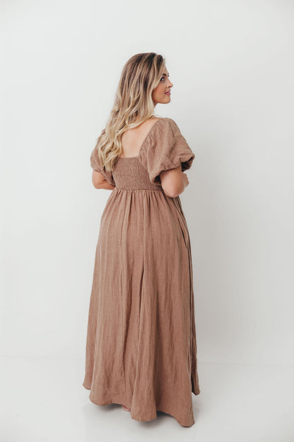 Candace Woven Linen Maxi Dress in Mocha - Bump Friendly