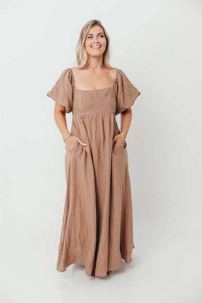 Candace Woven Linen Maxi Dress in Mocha - Bump Friendly