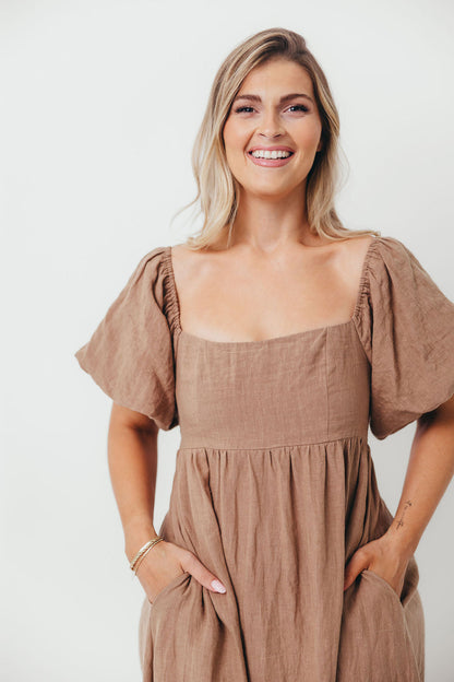 Candace Woven Linen Maxi Dress in Mocha - Bump Friendly