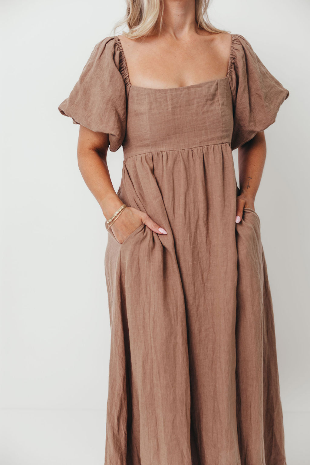 Candace Woven Linen Maxi Dress in Mocha - Bump Friendly