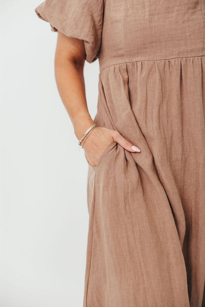Candace Woven Linen Maxi Dress in Mocha - Bump Friendly