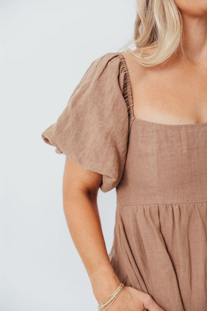 Candace Woven Linen Maxi Dress in Mocha - Bump Friendly