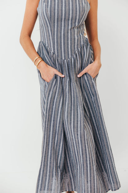 Nantucket 100% Cotton Midi Dress in Harborline