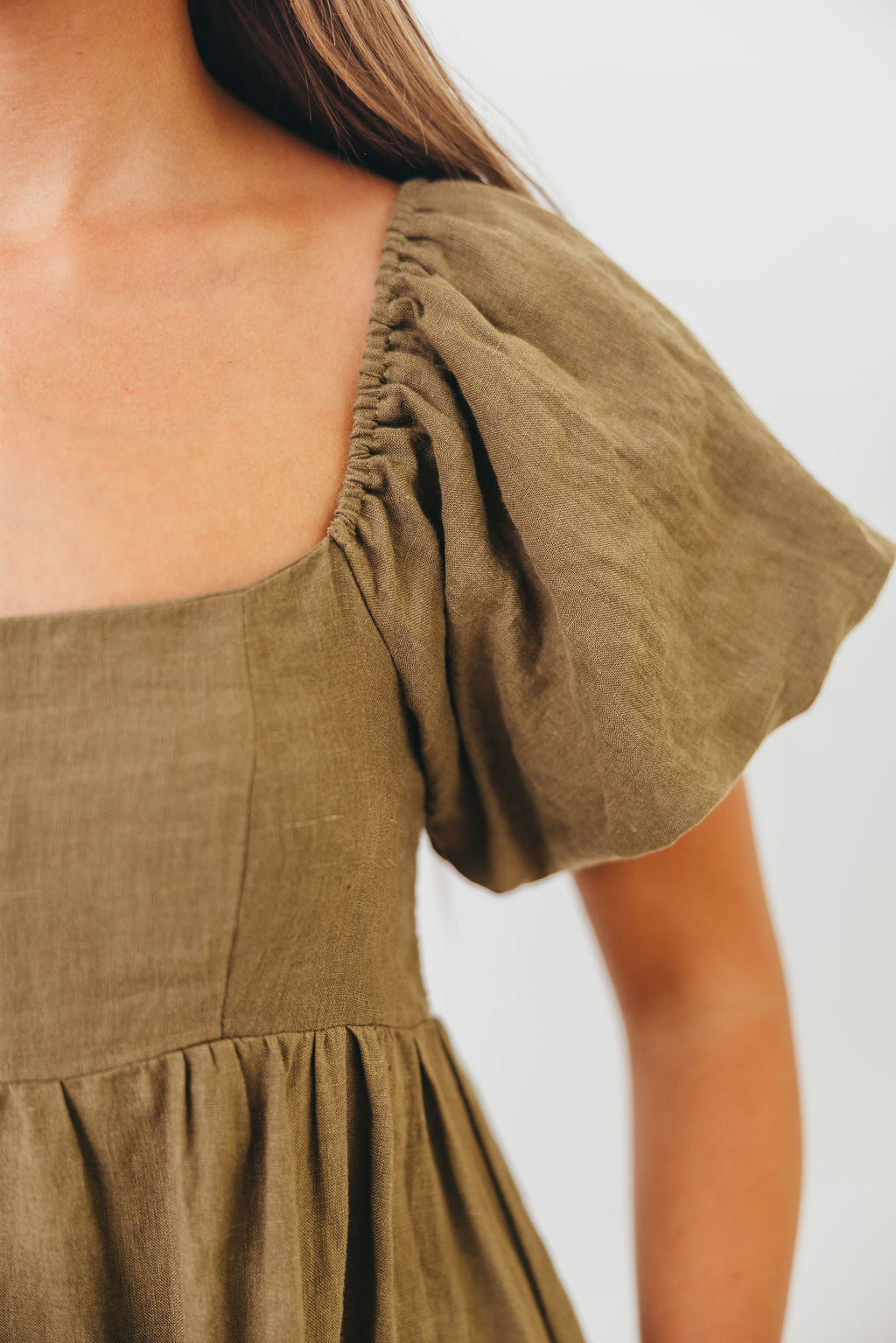 Candace Woven Linen Maxi Dress in Dark Olive - Bump Friendly