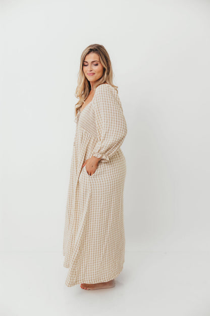 Cecilia 100% Cotton Smocked Maxi Dress in Natural Plaid - Bump Friendly *9/26 PRE-ORDER*