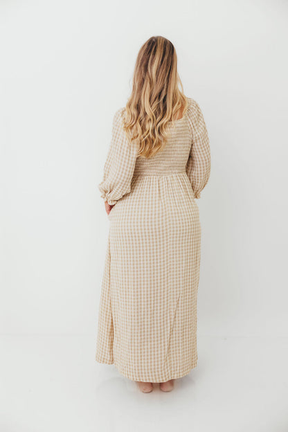 Cecilia 100% Cotton Smocked Maxi Dress in Natural Plaid - Bump Friendly *9/26 PRE-ORDER*