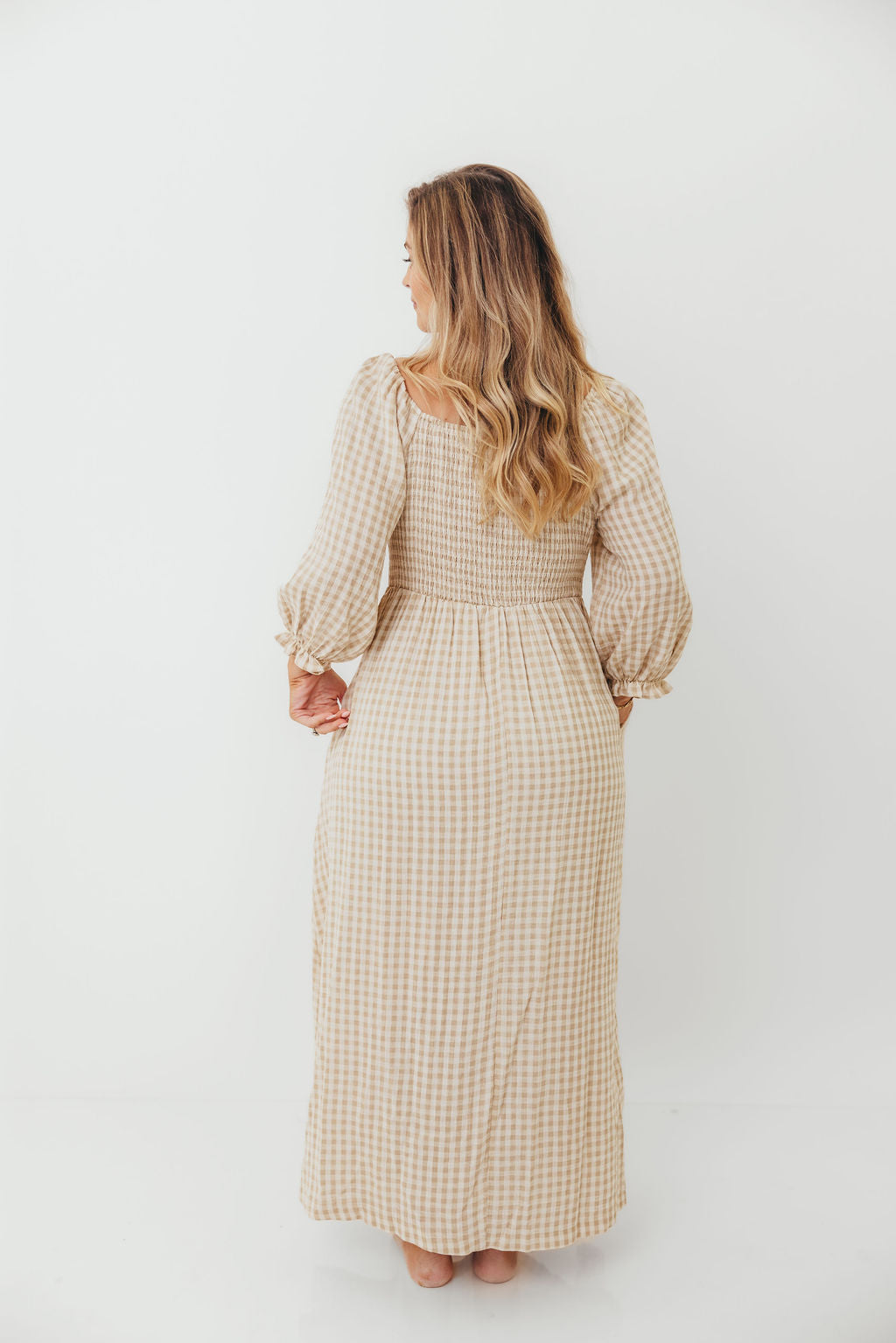 Cecilia 100% Cotton Smocked Maxi Dress in Natural Plaid - Bump Friendly *9/26 PRE-ORDER*