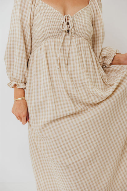 Cecilia 100% Cotton Smocked Maxi Dress in Natural Plaid - Bump Friendly *9/26 PRE-ORDER*