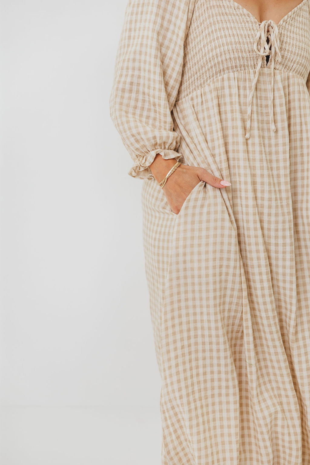 Cecilia 100% Cotton Smocked Maxi Dress in Natural Plaid - Bump Friendly *9/26 PRE-ORDER*
