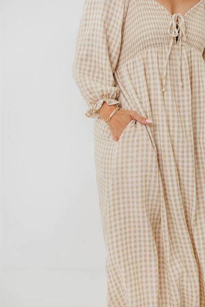 Cecilia 100% Cotton Smocked Maxi Dress in Natural Plaid - Bump Friendly *9/26 PRE-ORDER*