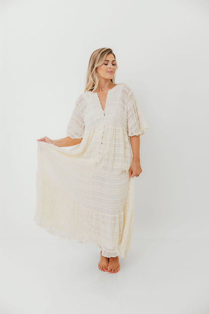 Kristin Tiered Woven Maxi Dress with Detachable Liner in Ivory - Bump Friendly
