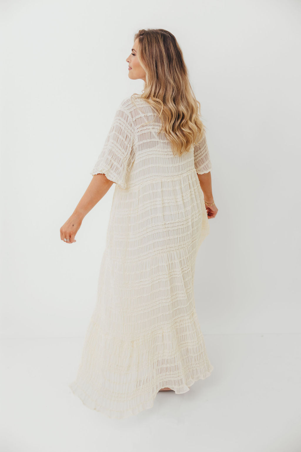 Kristin Tiered Woven Maxi Dress with Detachable Liner in Ivory - Bump Friendly