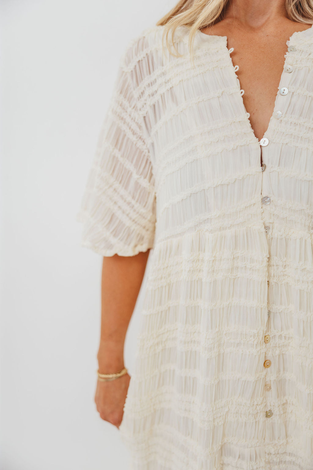 Kristin Tiered Woven Maxi Dress with Detachable Liner in Ivory - Bump Friendly